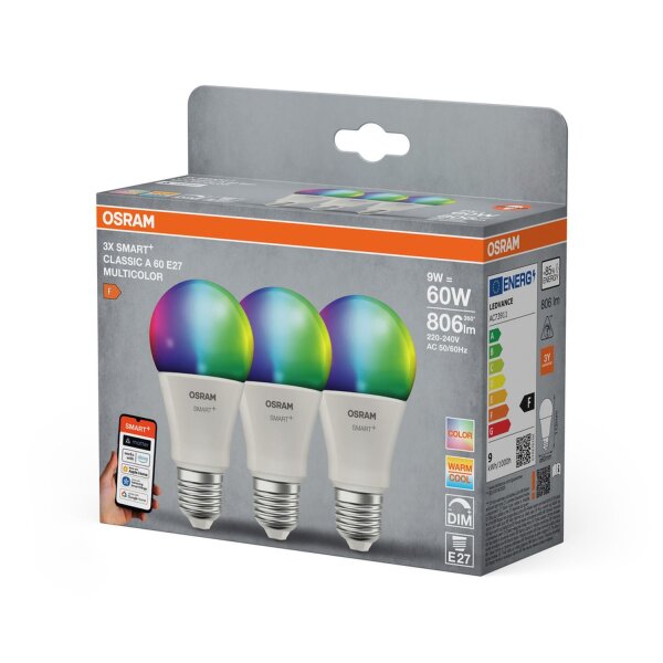 LED Leuchtmittel E27 3er Set RGB CCT 806 lm Smart OSRAM