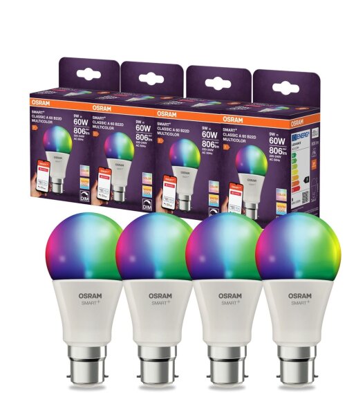 LED Leuchtmittel RGB CCT 806 lm Smart B22d 4er Set OSRAM