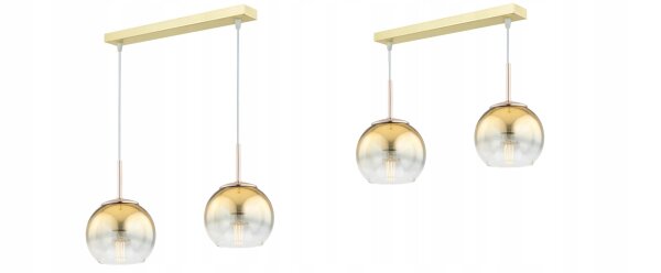 Pendelleuchte 2-flammig Glas Metall Gold E27 L:40 cm