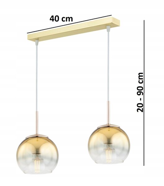 Pendelleuchte 2-flammig Glas Metall Gold E27 L:40 cm