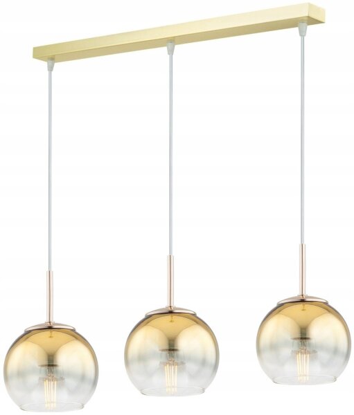 Pendelleuchte 3-flammig Metall Glas Gold E27 L:60 cm