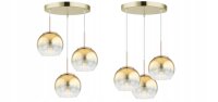 Pendelleuchte 3-flammig Metall Glas Gold E27 L:30 cm