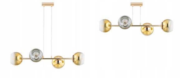 Pendelleuchte 4-flammig Glas Metall Gold E27 L:75 cm