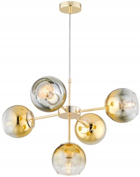 Pendelleuchte 5-flammig Glas Metall Gold E27 L:60 cm