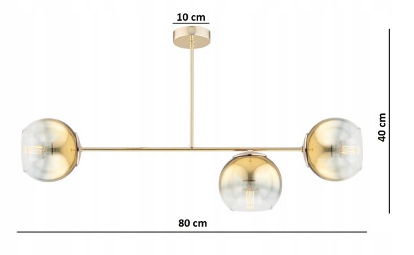 Deckenleuchte 3-flammig Glas Metall Gold E27 L:80 cm