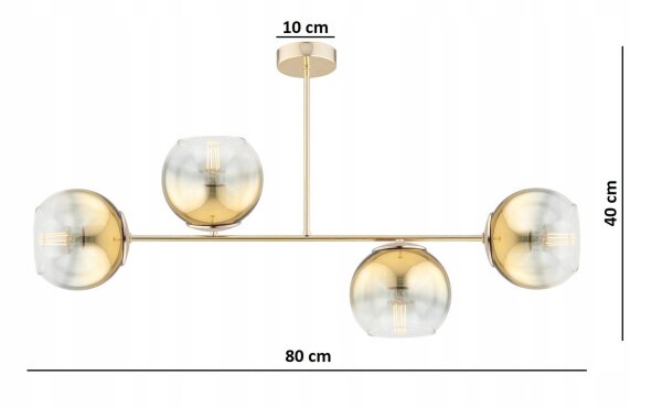 Deckenleuchte 4-flammig Glas Metall Gold E27 L:80 cm