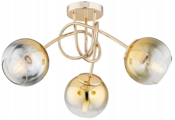 Deckenleuchte 3-flammig Glas Gold E27 B:50 cm blendarm