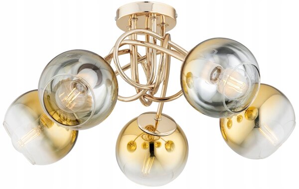 Deckenleuchte 5-flammig Glas Metall Gold E27 B:50 cm
