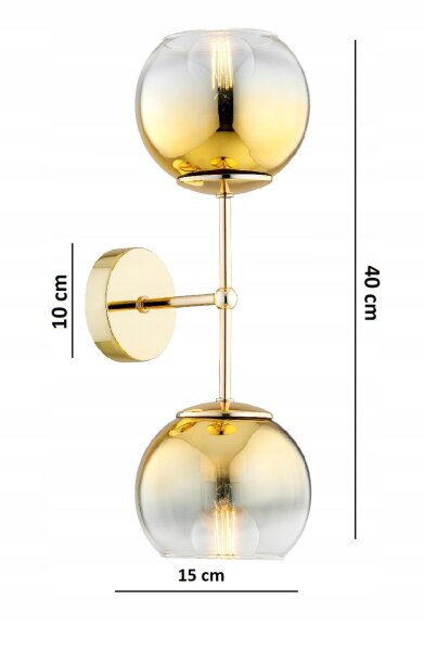 Wandleuchte Up Down 2-flammig Glas Gold E27 H:40 cm