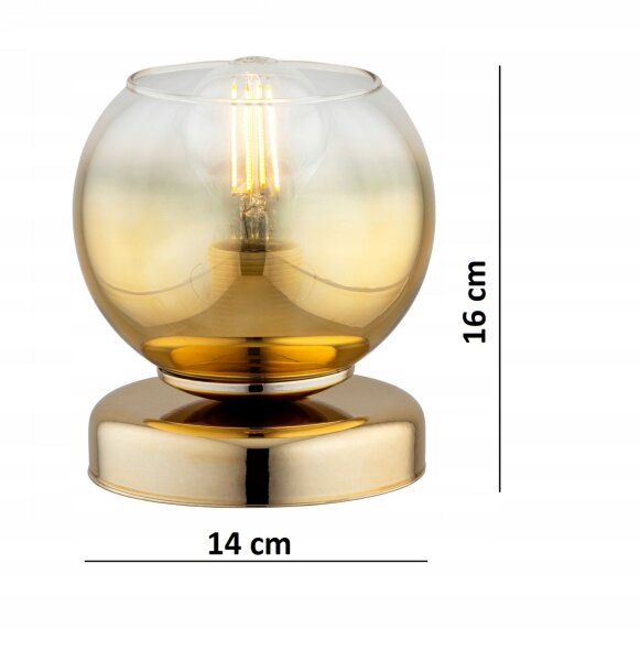 Tischleuchte Glas Gold E27 H:16 cm Modern wohnlich