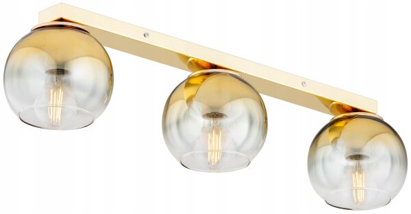 Deckenleuchte 3-flammig Glas Metall Gold E27 L:60 cm