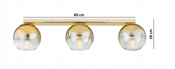 Deckenleuchte 3-flammig Glas Metall Gold E27 L:60 cm