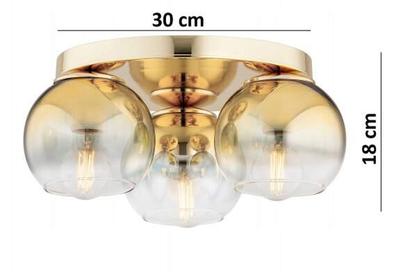 Deckenleuchte 3-flammig Glas Gold E27 B:30 cm Modern