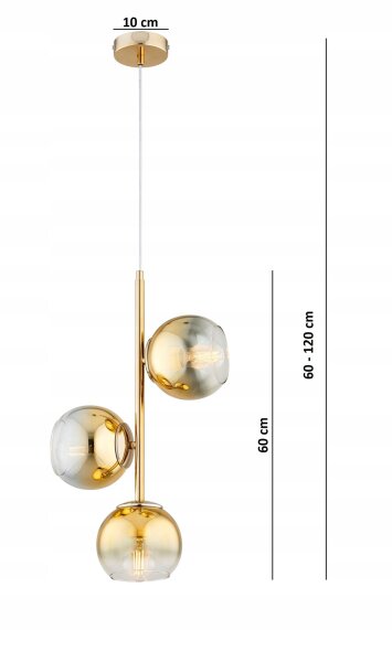 Pendelleuchte 3-flammig Glas Metall Gold E27 B:30 cm