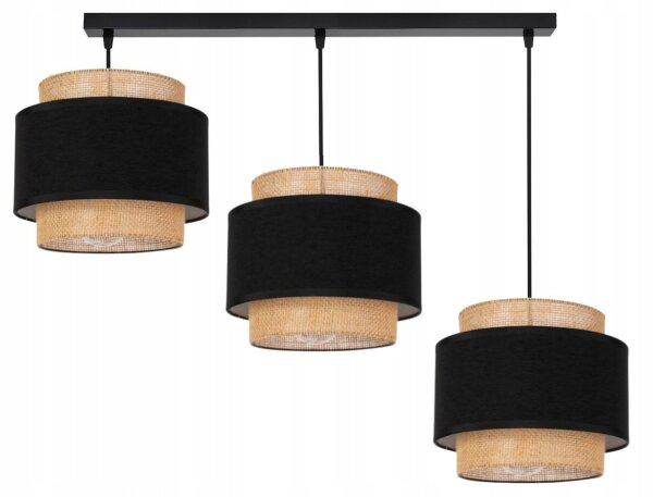 Pendelleuchte 3-flammig Stoff Schwarz Beige E27 Modern