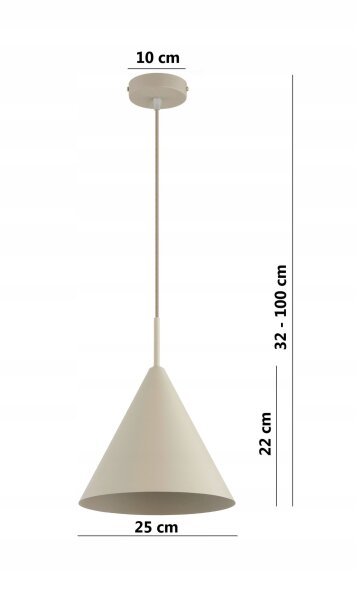 Pendelleuchte Metall Beige Kegel E27 B:25 cm Modern