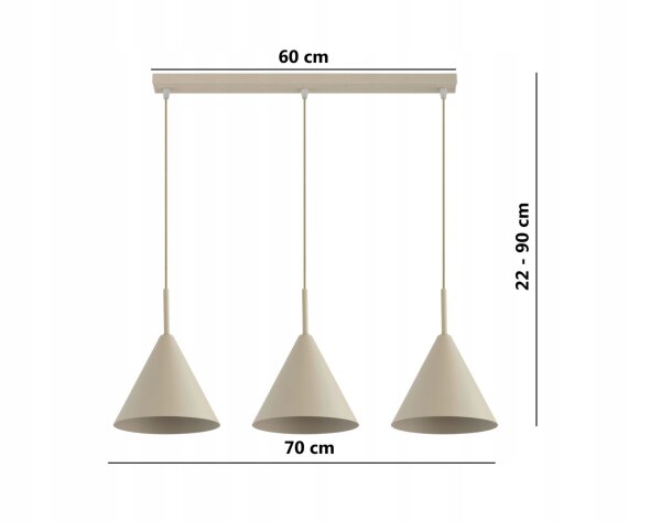 Pendelleuchte 3-flammig Beige E27 L:70 cm Modern
