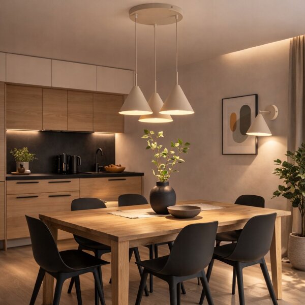 Pendelleuchte 3-flammig Metall Beige E27 B:40 cm Modern