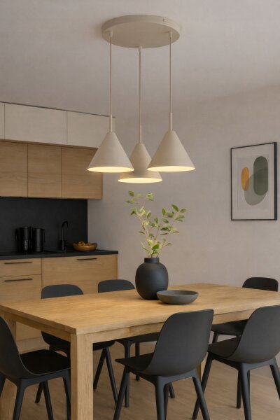 Pendelleuchte 3-flammig Metall Beige E27 B:40 cm Modern