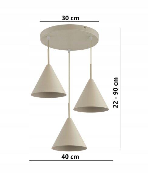 Pendelleuchte 3-flammig Metall Beige E27 B:40 cm Modern