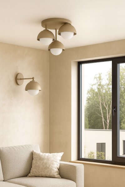 Deckenleuchte Glas Metall Beige E27 B:40 cm Modern