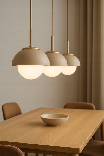 Pendelleuchte Kugel Glas Metall Beige E27 Ø18 cm rund