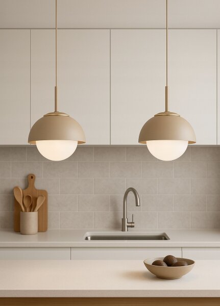 Pendelleuchte 2-flammig Glas Metall Beige E27 40 cm