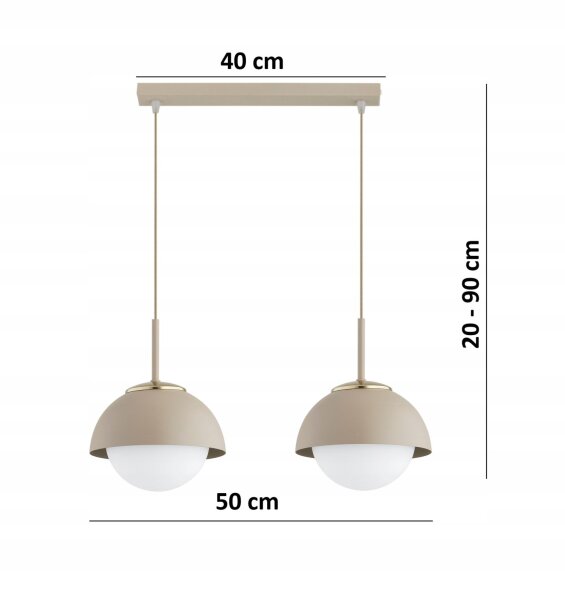 Pendelleuchte 2-flammig Glas Metall Beige E27 40 cm