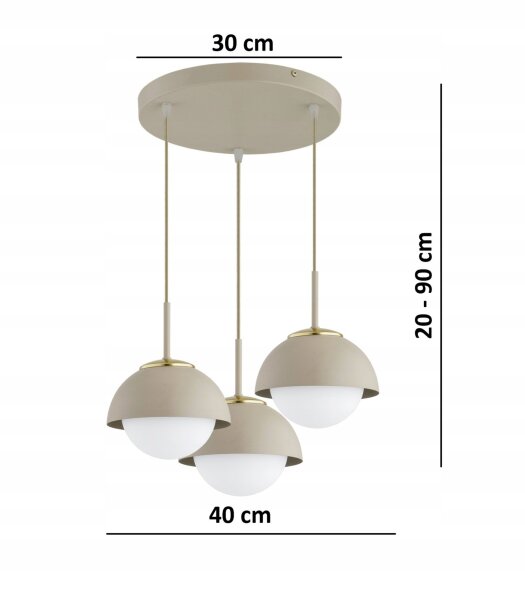 Hängelampe 3-flammig Glas Metall Beige E27 B:40 cm