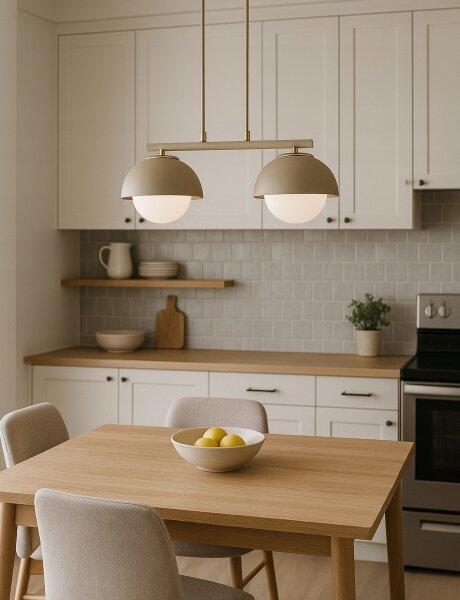 Hängelampe 2-flammig Glas Metall Beige E27 L:50 cm