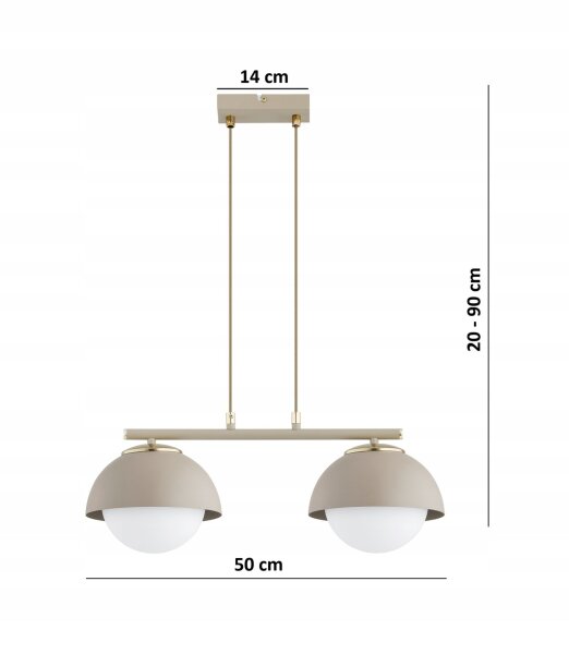 Hängelampe 2-flammig Glas Metall Beige E27 L:50 cm
