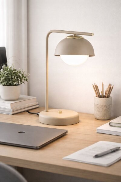 Tischlampe Glas Metall Beige Modern E27 38 cm blendarm