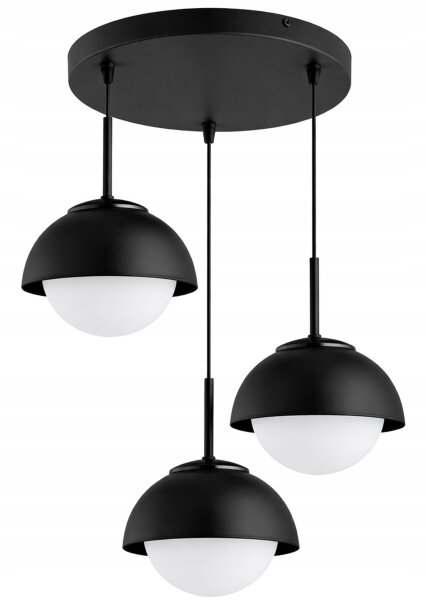 Hängelampe 3-flammig Glas Metall Schwarz E27 B:40 cm