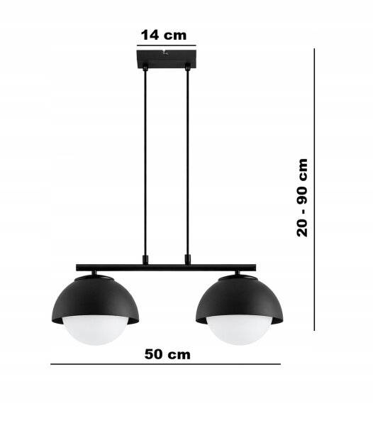 Hängelampe 2-flammig Glas Metall Schwarz E27 L:50 cm