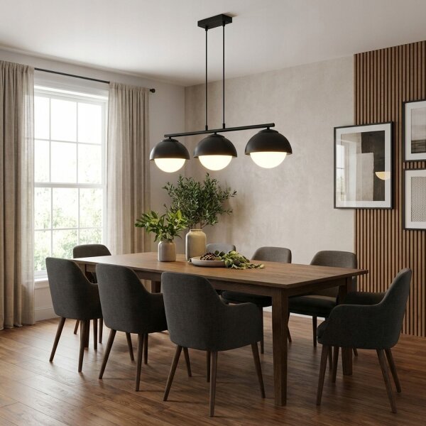 Hängelampe 3-flammig Glas Metall Schwarz E27 L:70 cm