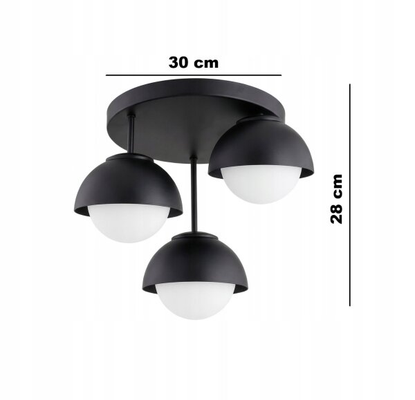Deckenlampe 3-flammig Glas Metall Schwarz E27 B:30 cm