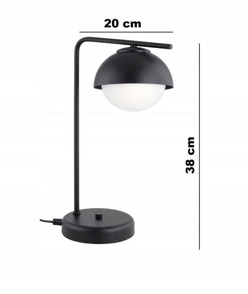 Tischleuchte Glas Metall Schwarz E27 H:38 cm Modern