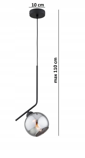 Pendelleuchte Rauchglas Kugel Schwarz E27 B:15 cm