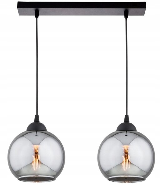 Hängelampe 2-flammig Rauchglas Schwarz E27 L:40 cm