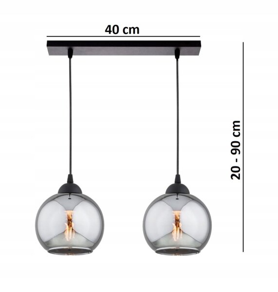 Hängelampe 2-flammig Rauchglas Schwarz E27 L:40 cm
