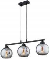 Hängelampe 3-flammig Rauchglas Schwarz E27 L:60 cm