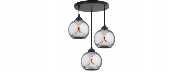 Pendelleuchte 3-flammig Rauchglas Schwarz E27 B:30 cm