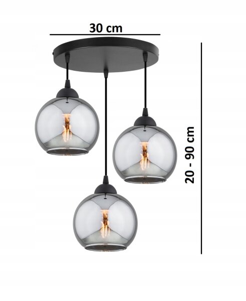 Pendelleuchte 3-flammig Rauchglas Schwarz E27 B:30 cm