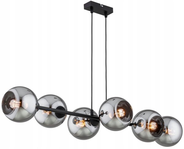 Hängelampe 6-flammig Rauchglas Schwarz E27 L:90 cm