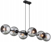 Hängelampe 6-flammig Rauchglas Schwarz E27 L:90 cm