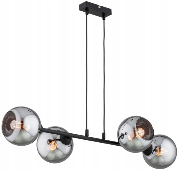 Pendelleuchte 4-flammig Rauchglas Schwarz E27 L:90 cm