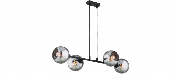 Pendelleuchte 4-flammig Rauchglas Schwarz E27 L:90 cm