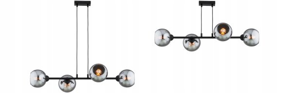 Pendelleuchte 4-flammig Rauchglas Schwarz E27 L:90 cm