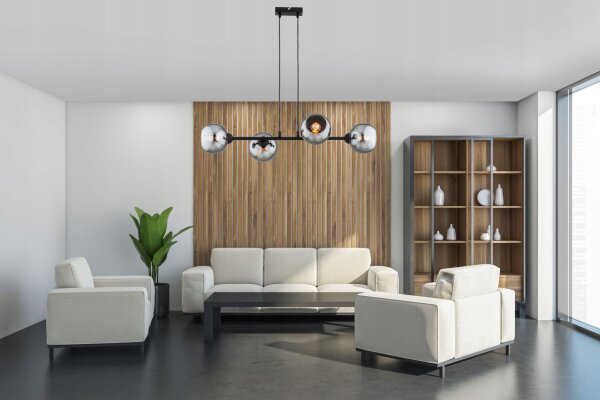 Pendelleuchte 4-flammig Rauchglas Schwarz E27 L:90 cm