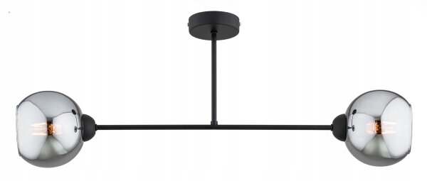 Deckenlampe 2-flammig Rauchglas Schwarz E27 L:60 cm